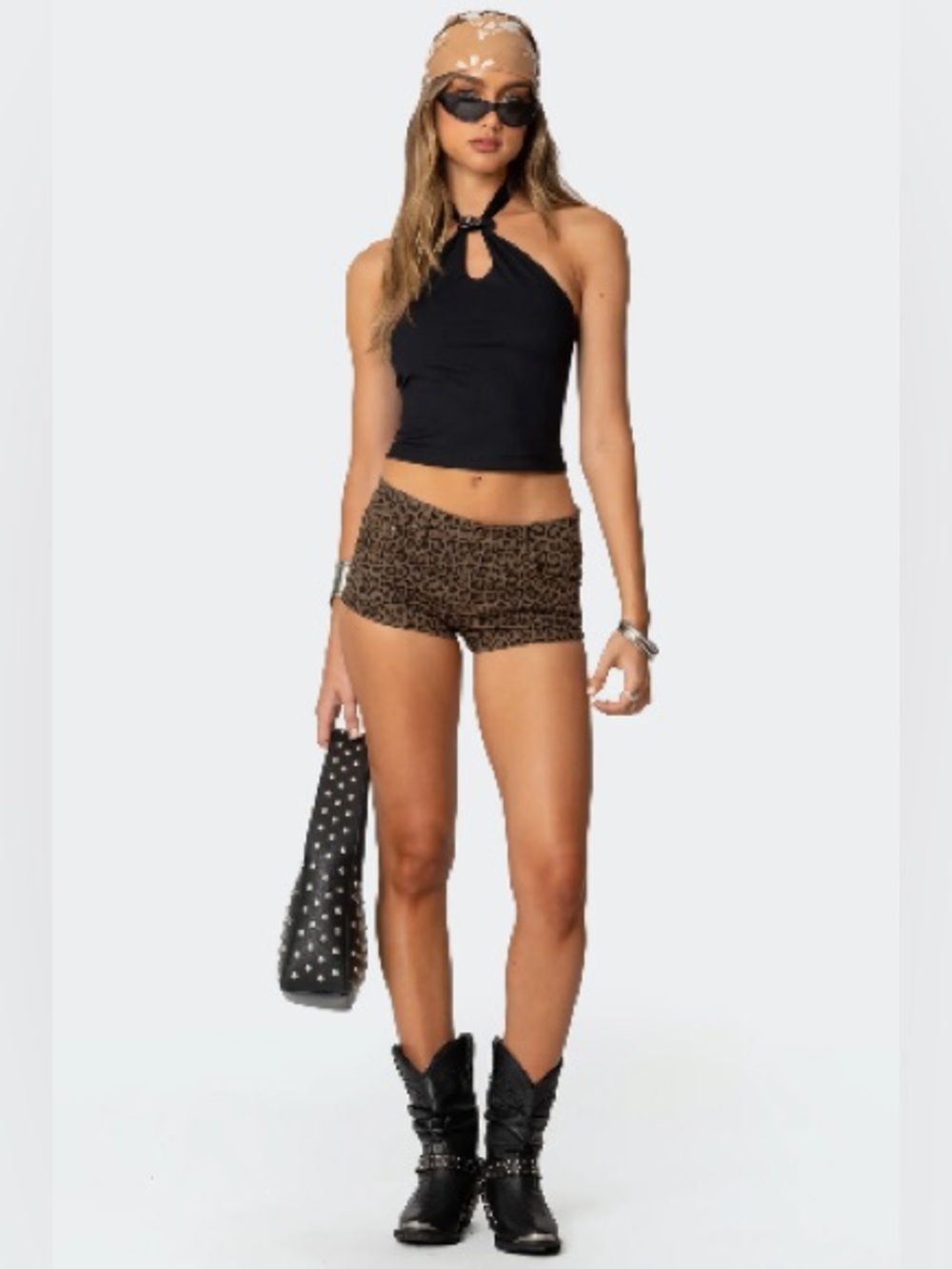 Edikted Leopard Printed Twill Micro Shorts Size Small